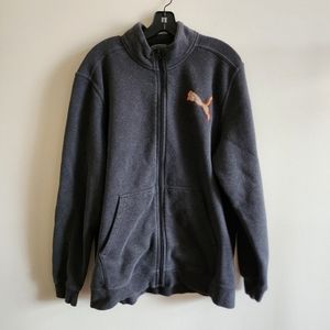 Puma men's XL front zip sweatshirt, gray with  orange accents